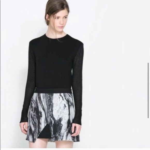 ZARA Marble Asymmetric Zip Mini Skirt Size Large - Picture 4 of 5